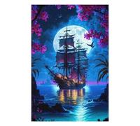 75x50cm/1000pcs Jigsaws Adults Puzzles Gifts Pirate Ship Under Full Moon -2 Jigsaws for Adults Relax Games Wall Decoration Great Gift for Gaming 75x50cm/1000pcs
