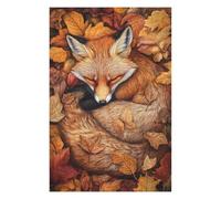 75x50cm/1000pcs Jigsaws Adults Puzzles Sleeping Fox in Autumn Leaves Adult Jigsaw Puzzle Relax Games Difficult Challenge Birthday And Unique Gifts 75x50cm/1000pcs