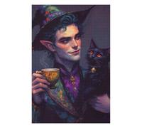 75x50cm/1000pcs Jigsaws for Adults Puzzle Elf Wizard with Black Cat And Tea Teenagers Puzzles Brain Teaser Game Analysis And Logic Gifts for Friends And Family 75x50cm/1000pcs