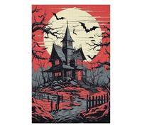 75x50cm/1000pcs Jigsaws for Adults Puzzle Spooky Haunted House with Bats Teenagers Puzzles Brain Teaser Game Analysis And Logic Gifts for Friends And Family 75x50cm/1000pcs
