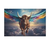 75x50cm/1000pcs Jigsaws for Teenagerss Rainbow-Winged Bull Soars Above Clouds Jigsaw Puzzle Relaxing Games Difficult Challenge Challenging To Complete 75x50cm/1000pcs
