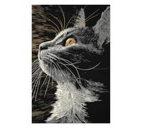 75x50cm/1000pcs Puzzle For Adults Elegant Cat Portrait in Scratchboard Style Jigsaws for Adults DIY Toys For Family Fun Deal As Gifts for The Whole Family 75x50cm/1000pcs