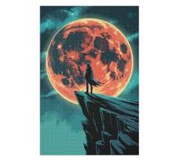 75x50cm/1000pcs Puzzle For Adults Silhouette on Cliff with Red Moon Jigsaws for Adults DIY Toys For Family Fun Deal As Gifts for The Whole Family 75x50cm/1000pcs