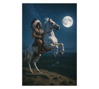 75x50cm/1000pcs Puzzles for Adults Native American on Horse Under Moonlight Puzzle for Adults Hands-on Game A Work of Art Unique Gifts for Birthday And Christmas 75x50cm/1000pcs