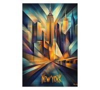 75x50cm/1000pcs Puzzles for Adults New York Dynamic Cubism - Modern Geometric Skyline Jigsaws for Adults Relaxing Games Presents for Women Unique Gifts for Birthday And Christmas 75x50cm/1000pcs