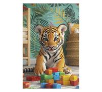 75x50cm/1000pcs Puzzles for Teenagerss Cute Tiger Cub with Blocks Adult Jigsaw Brain Teaser Game Presents for Women for Birthday, Chrismas 75x50cm/1000pcs