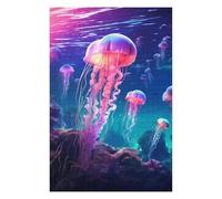 75x50cm/1000pcs Puzzles for Teenagerss Neon Jellyfish Glowing Jigsaw Puzzle Toy Wall Decor Difficult Challenge Stress Reduction Gifts 75x50cm/1000pcs