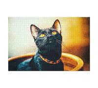 75x50cm/1000pcs Teenagers Pieces Jigsaw Puzzle Painted Black Cat with Glowing Eyes Puzzle for Adults Toy Wall Decor Perfect Decoration Challenging To Complete 75x50cm/1000pcs