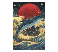 75x50cm/1000pcs Teenagers Puzzles Whale Riding Waves with Red Sun Jigsaw Puzzle Fun Games Precision Cutting Unique Gifts for Birthday And Christmas 75x50cm/1000pcs