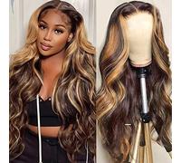 76.2 cm Highlight Ombre Lace Front Wigs Real Hair Pre-Plucked with Baby Hair 33 x 4 Body Wave Frontal Wigs Real Hair 180% Density 4/27 Coloured Honey Blonde Lace Front Wig for Women 76.2 cm