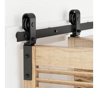 76.3 cm / 2.5 ft Bifold Sliding Door Fitting Sliding Door System Complete Set Running Rail Wheels Set Black for 2 Wooden Doors 35 cm Wide
