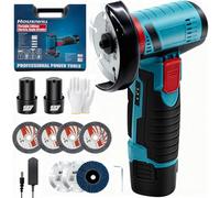 76 mm Battery Grinder, Angle Grinder 19500 RPM, Battery Flexible with Charger and 2 Batteries, 7 Cutting Discs for Cutting, Polishing and Sanding