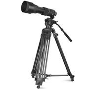 76" Pro Video Tripod, Heavy Duty Aluminum Alloy Camera Tripod Stand, with 360 Degree Fluid, Height Adjustable, Camcorder Head, Quick Release Plate, for DSLR Camera, Telephoto Camera