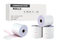 76 x 76 mm 2Ply Non-Thermal Carbonless Paper Rolls for Non-Thermal Cash Register Machine Receipt Kitchen Printer, Dot Matrix Impact Printer (White/Pink)(20 Rolls)