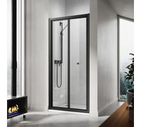 (760x1850mm) ELEGANT Black Bi-Fold Glass Sliding Shower Door Panel,Reversible Left & Right Installation for Shower Enclosures