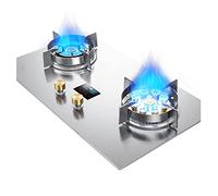 76cm Gas Stove 2 Burners, 7.2KW Timer High Fire Timer With Flameout Protection, Silver Tempered Glass Cast Iron Pan Support, Suitable For Home Kitchen (Size : LPG)