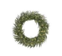 76cm Pre-Lit Cypress Fir Wreath - 140 PE Tips, 100 Warm White Micro LEDs, Battery Operated, Timer & 8 Function Controller