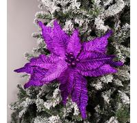 76cm Purple Velvet Poinsettia Stem with Glitter Christmas Decoration