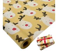 76cm x 12M Christmas Wrapping Paper Roll : Jumbo Size Gift Wrapping Paper Recyclable Kraft Paper Festive Elk Head Design for Xmas Gift Wrapping