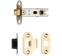 76mm Bolt Through Tubular Door Latch Rounded Strike Plate Forend Polished Brass
