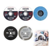 76mm Cutting Disc, 5 Pcs Angle Grinder Discs Set, 2 * 76mm Cutting Discs, 3-Inch Saw Blade, 3-Inch Ceramic Cutting Disc, 76mm Blue Sanding Flap Wheel, 10mm Bore for Metal, Stone, Wood, Plastic