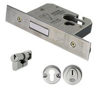 76mm Euro Profile Double Cylinder Deadlock Set Latch Cylinder & Escutcheon Loops Multi One Size