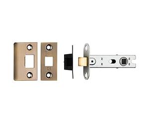 76mm Tubular Mortice Door Latch - Bolt Through - Square Forends - Antique Brass | Standard Interior Door Latch - Forends, Strike Plate, Dust box and Screws Included
