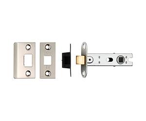 76mm Tubular Mortice Door Latch - Bolt Through - Square Forends - Nickel Plated | Standard Interior Door Latch - Forends, Strike Plate, Dust Box and Screws Included