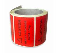76mm x 51mm Bright Red Caution Heavy Package Labels for Amazon FBA Seller Stickers - Over 15kg (Roll of 500 Labels)