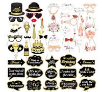 76PCS Photo Booth Props, Black and Gold Hen Party Photo Props Versatility Selfie Props Decorative Accessories for Wedding Engagement Party Photobooth Birthday Holiday Celebrations