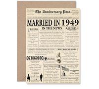 76th Anniversary Card for Men Women - Newspaper Married in 1949 - Happy 76 Year Wedding Anniversary Card for Husband Wife Companion Partner, A5 Anniversaries Greeting Cards