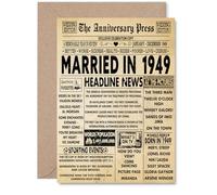 76th Anniversary Card for Men Women - Vintage Newspaper Married in 1949 - Happy 76 Year Wedding Anniversary Card for Partner Wife Companion Husband, A5 Anniversaries Greeting Cards