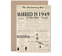 76th Anniversary Card for Women Men - Newspaper Married in 1949 - Happy 76 Year Wedding Anniversary Card for Wife Companion Partner Husband, 5x7 Inch Anniversaries Greeting Cards