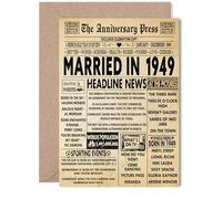 76th Anniversary Card for Women Men - Vintage Newspaper Married in 1949 - Happy 76 Year Wedding Anniversary Card for Husband Companion Wife Partner, 5x7 Inch Anniversaries Greeting Cards
