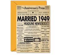 76th Anniversary Cards for Men Women - Married 1949 Newspaper - Happy 76 Wedding Anniversary Card for Husband Wife Grandma Grandad Nan Vintage Retro 1949, A5 Greeting Cards