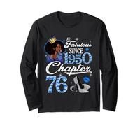 76th Birthday Black Queen Chapter 76 Fabulous Since 1950 Long Sleeve T-Shirt