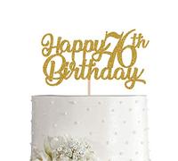 76th Birthday Cake Topper, Gold Glitter Cheers To 76 Years Party Decoration, Supply