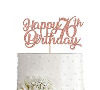76th Birthday Cake Topper, Rose Gold Glitter Cheers To 76 Years Party Decoration, Supply