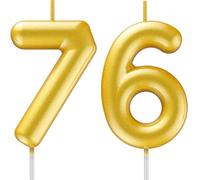 76th Birthday Candle Gold - Number 76 Cake Candle, 3D Candle for 76th Birthday Cake Decoration