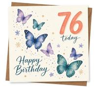 76th Birthday Card, 76th Birthday Card for Her, Butterfly Design with Happy Greeting, Elegant Milestone for Mum, Grandma, Sister or Friend