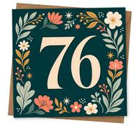 76th Birthday Card, 76th Birthday Card for Her or Him, Elegant Floral Number Design, Milestone Greeting for Mum, Dad, Wife, Husband, Friend