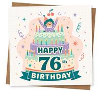 76th Birthday Card, Bright Cake Design | Eye-catching greeting card; Bright Cake artwork for a 76th birthday with a warm, memorable feel