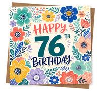 76th Birthday Card, Bright Flowers, HAPPY BIRTHDAY | Bright floral illustration with large “HAPPY 76th BIRTHDAY” wording-an uplifting, colourful way to mark 76.