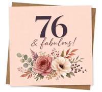 76th Birthday Card for Her - 76 & Fabulous Floral Greeting Card, Pink Elegant Design for Mum, Nan, Wife, Sister or Friend
