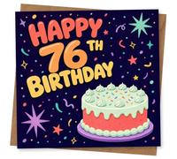 76th Birthday Card for Her, Bright Stars Confetti Design | Eye-catching greeting card; Bright Stars Confetti artwork for her on a 76th birthday with a warm, memorable feel