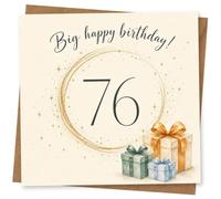 76th Birthday Card for Her with Gift Boxes and Gold Halo