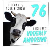 76th Birthday Card for Men Women Cow Pun Funny Birthday Card for 76 Year old Woman Nan Grandma Mum Aunt Ladies Nan Friend Sister Seventy Six, Seventy Sixth Nanny