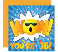76th Birthday Cards for Men Women - WOW - Happy Birthday Card for 76 Year Old Man Woman Grandad Uncle Sister Nan, 145mm Bday Greeting Cards