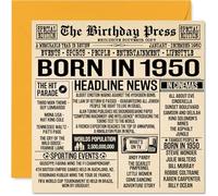 75th Birthday Cards for Men Women - Born In 1950 Newspaper - Happy 75 Birthday Card for Grandad Grandma Nan Vintage Retro Back In 1950, 145mm Bday Greeting Cards