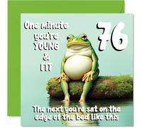 76th Birthday Cards for Men Women - Young and Fit Frog - Happy Birthday Card for 76 Year Old Man Woman Husband Wife Grandad Brother, 145mm Bday Greeting Cards